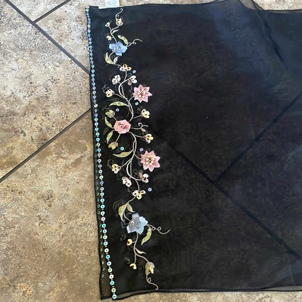 Kathryn Dianos 100% silk embroidered bead scarf